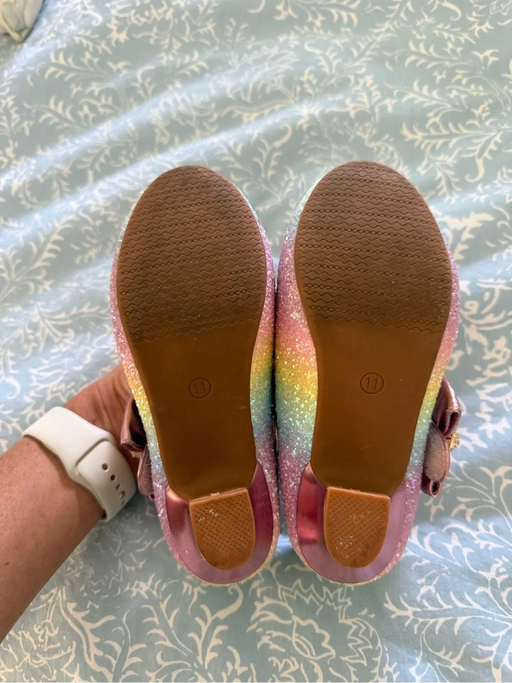 Girls' Pink Glitter Rainbow Mary Jane Shoes